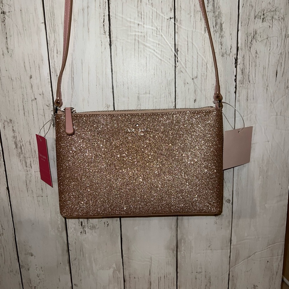 NWT Kate Spade Joeley Rose Gold GLITTER Handbag Crossbody Purse Bag